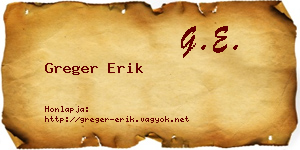 Greger Erik névjegykártya
